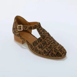 Sandales en cuir à talon motif léopard
