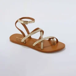 Sandales plates tressées cuir