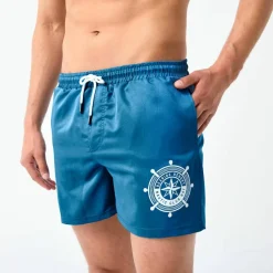 Short de bain uni motif contrasté