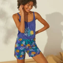 Short de pyjama en coton - imprimé tropical