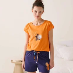 Short de pyjama en coton - uni tropical
