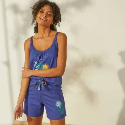 Short de pyjama en coton - uni tropical