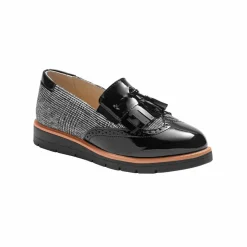 Slippers compensées à franges et pompons - carreaux/gris