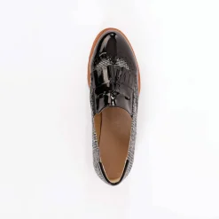 Slippers compensées à franges et pompons - carreaux/gris