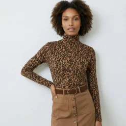 Sous-pull col roulé imprimé peau de bête, stretch