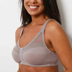Soutien-gorge coton uni et plumetis ouverture devant - sans armatures