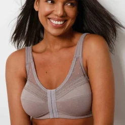Soutien-gorge coton uni et plumetis ouverture devant - sans armatures