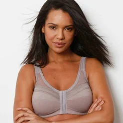 Soutien-gorge coton uni et plumetis ouverture devant - sans armatures