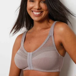 Soutien-gorge coton uni et plumetis ouverture devant - sans armatures