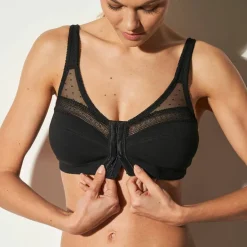 Soutien-gorge coton uni et plumetis ouverture devant - sans armatures