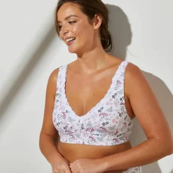 Soutien-gorge grand maintien coton imprimé fleuri 