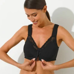Soutien-gorge grand maintien coton stretch ouvert devant - sans armatures