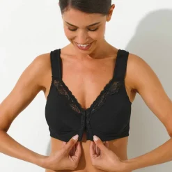 Soutien-gorge grand maintien coton stretch ouvert devant - sans armatures