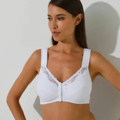 Soutien-gorge grand maintien coton stretch ouvert devant - sans armatures