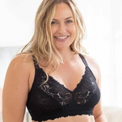 Soutien-gorge grand maintien dentelle coton stretch motif floral - sans armatures