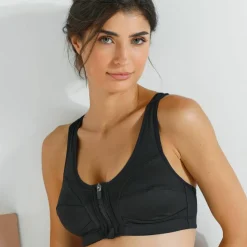 Soutien-gorge microfibre unie spécial sport, zippé devant - sans armatures
