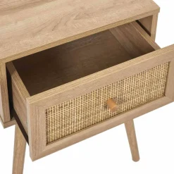 Table de chevet bois - 1 tiroir cannage rotin