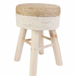 Tabouret avec assise bicolore tressée