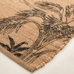Tapis rectangulaire en jute, motif végétal