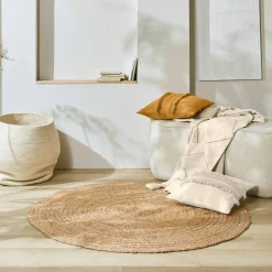 Tapis rond uni en jute tressé