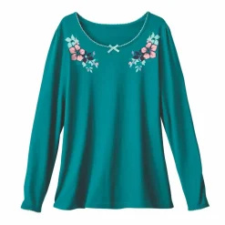 Tee-shirt col imprimé bucolique - manches longues
