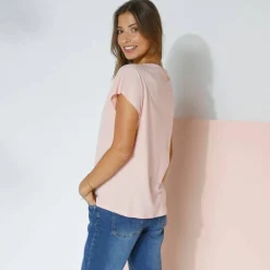 Tee-shirt col tunisien manches courtes, uni