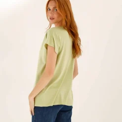 Tee-shirt col tunisien manches courtes, uni
