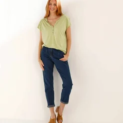 Tee-shirt col tunisien manches courtes, uni
