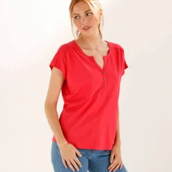 Tee-shirt col tunisien manches courtes, uni