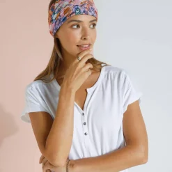 Tee-shirt col tunisien manches courtes, uni