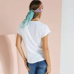 Tee-shirt col tunisien manches courtes, uni