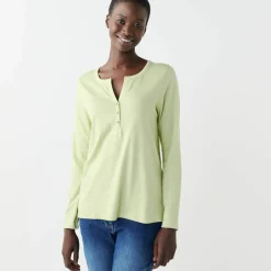 Tee-shirt col tunisien manches longues, uni