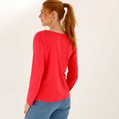 Tee-shirt col tunisien manches longues, uni