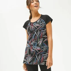 Tee-shirt imprimé encolure froncée, manches courtes