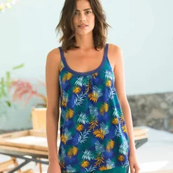 Top de pyjama en coton et macramé - imprimé tropical