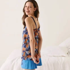 Top de pyjama en coton et macramé - imprimé tropical