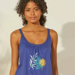 Top de pyjama en coton et macramé - uni tropical