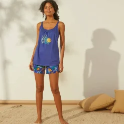 Top de pyjama en coton et macramé - uni tropical