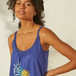 Top de pyjama en coton et macramé - uni tropical