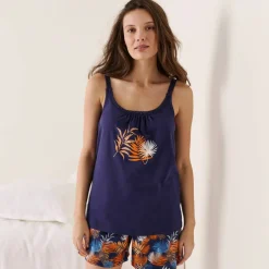 Top de pyjama en coton et macramé - uni tropical
