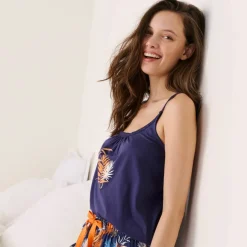 Top de pyjama en coton et macramé - uni tropical