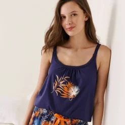 Top de pyjama en coton et macramé - uni tropical