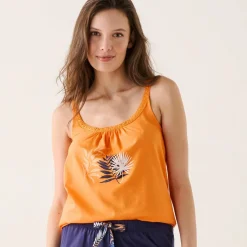 Top de pyjama en coton et macramé - uni tropical