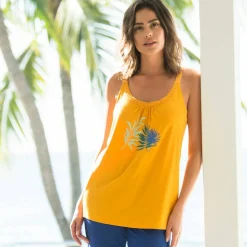 Top de pyjama en coton et macramé - uni tropical
