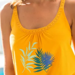 Top de pyjama en coton et macramé - uni tropical