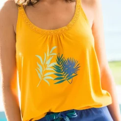 Top de pyjama en coton et macramé - uni tropical