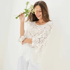 Top macramé à écailles, manches pagodes