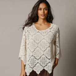 Top macramé à écailles, manches pagodes