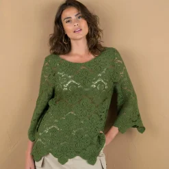 Top macramé à écailles, manches pagodes