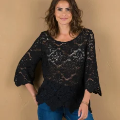 Top macramé à écailles, manches pagodes